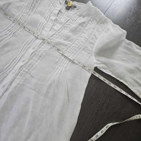 Tommy Bahama Womens M White Linen Button Shirt Pintuck Resort Sheer Beach - Picture 10 of 10